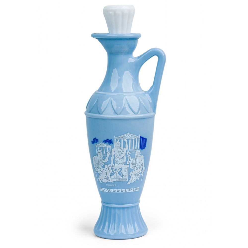1961 Jim Beam Greek Philosophers Blue Milk Glass Decanter Socrates Plato D334